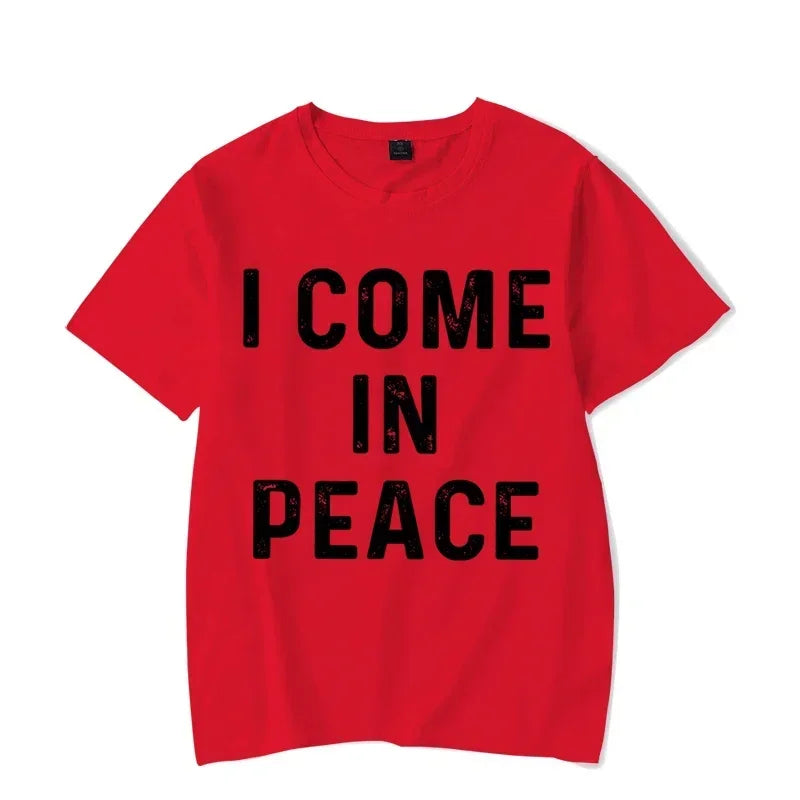"I Come in Peace," "I'm Peace," Funny Matching Couples T-Shirt - Unisex Graphic Tee, Black, Red, Pink, Beige