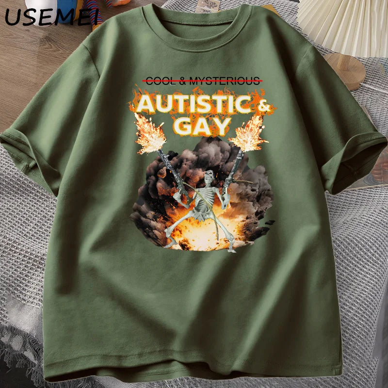 Autistic & Gay Skeleton Explosion T-Shirt - Unhinged Autism Meme Tee