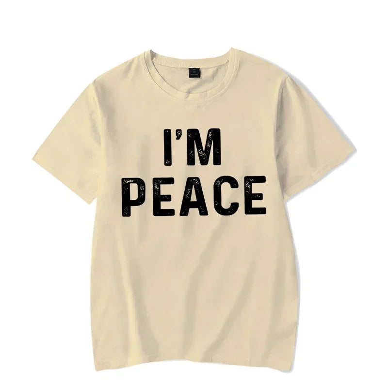 "I Come in Peace," "I'm Peace," Funny Matching Couples T-Shirt - Unisex Graphic Tee, Black, Red, Pink, Beige
