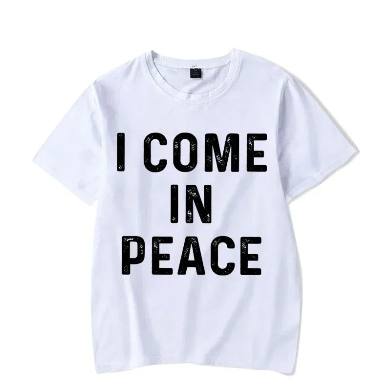 "I Come in Peace," "I'm Peace," Funny Matching Couples T-Shirt - Unisex Graphic Tee, Black, Red, Pink, Beige