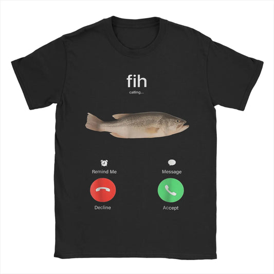 "Men's Fish Calling T-Shirt - Funny Decline/Accept Phone Call Tee