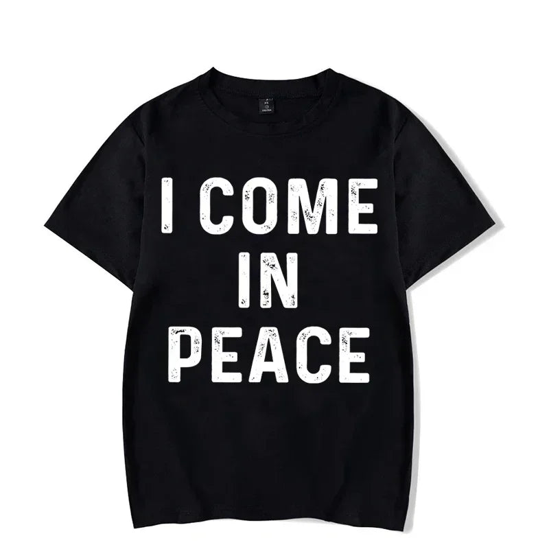 "I Come in Peace," "I'm Peace," Funny Matching Couples T-Shirt - Unisex Graphic Tee, Black, Red, Pink, Beige