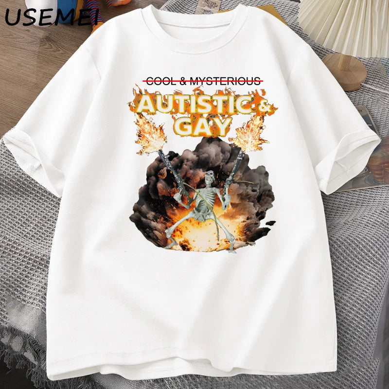 Autistic & Gay Skeleton Explosion T-Shirt - Unhinged Autism Meme Tee