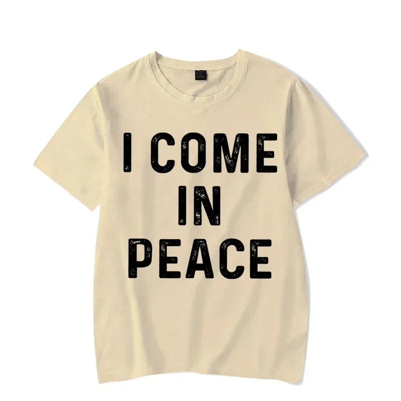 "I Come in Peace," "I'm Peace," Funny Matching Couples T-Shirt - Unisex Graphic Tee, Black, Red, Pink, Beige