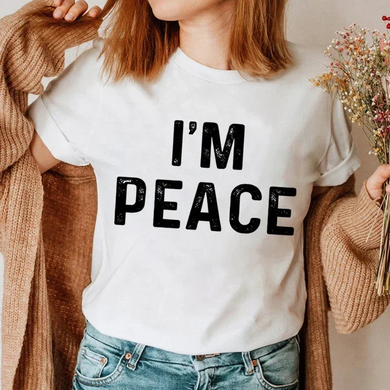 "I Come in Peace," "I'm Peace," Funny Matching Couples T-Shirt - Unisex Graphic Tee, Black, Red, Pink, Beige
