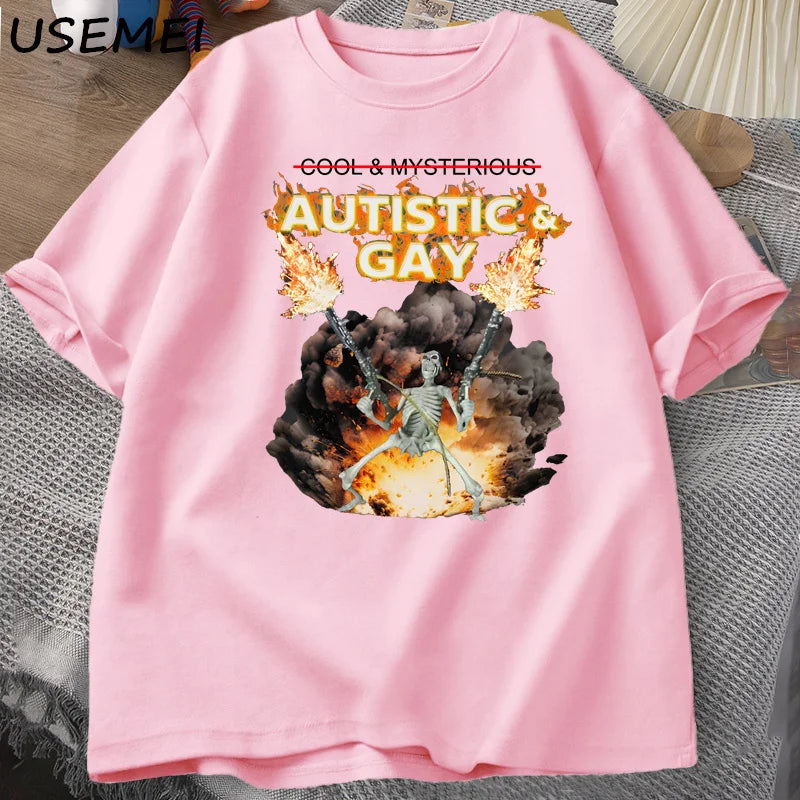 Autistic & Gay Skeleton Explosion T-Shirt - Unhinged Autism Meme Tee