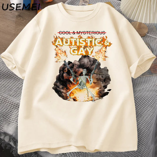 Autistic & Gay Skeleton Explosion T-Shirt - Unhinged Autism Meme Tee