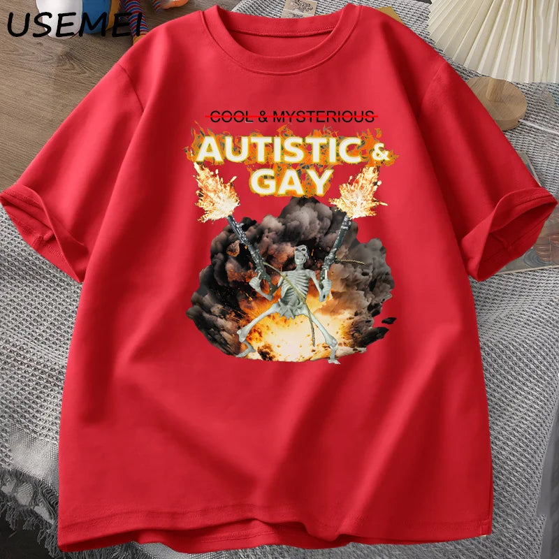 Autistic & Gay Skeleton Explosion T-Shirt - Unhinged Autism Meme Tee