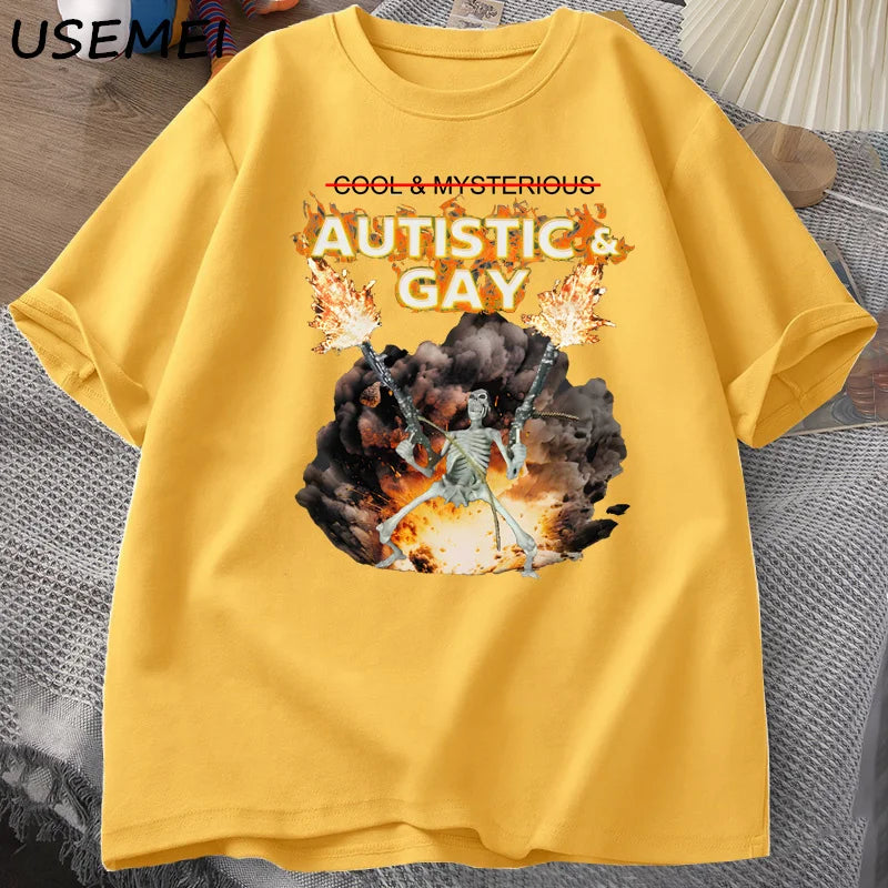 Autistic & Gay Skeleton Explosion T-Shirt - Unhinged Autism Meme Tee