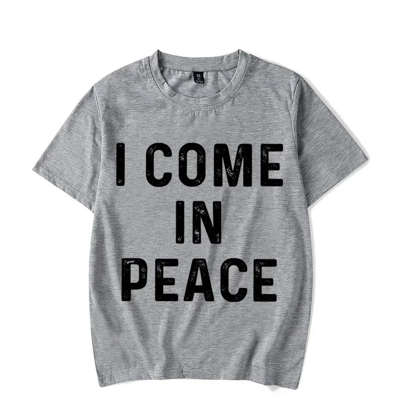 "I Come in Peace," "I'm Peace," Funny Matching Couples T-Shirt - Unisex Graphic Tee, Black, Red, Pink, Beige
