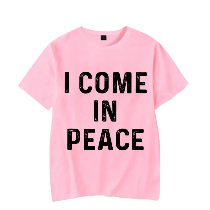 "I Come in Peace," "I'm Peace," Funny Matching Couples T-Shirt - Unisex Graphic Tee, Black, Red, Pink, Beige