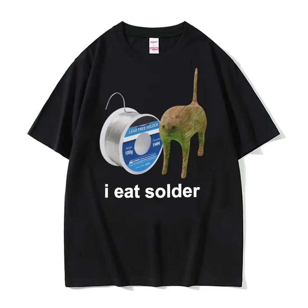 Funny Cat Meme T-Shirt - I Eat Solder Unisex Summer Tee