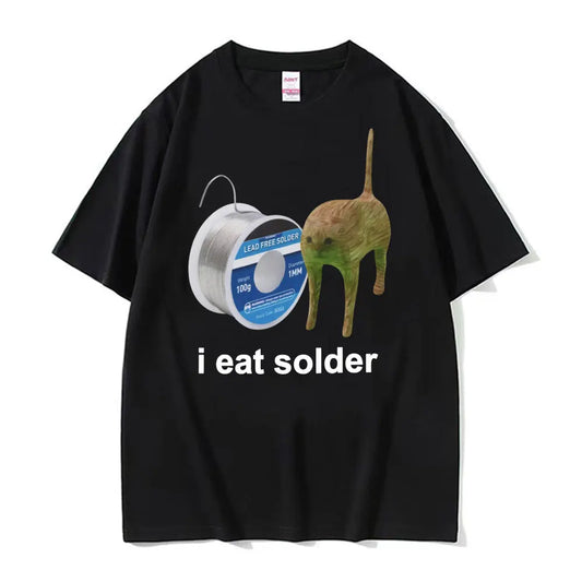 Funny Cat Meme T-Shirt - I Eat Solder Unisex Summer Tee