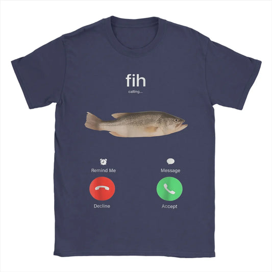 "Men's Fish Calling T-Shirt - Funny Decline/Accept Phone Call Tee