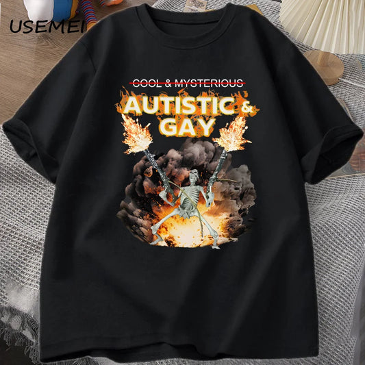 Autistic & Gay Skeleton Explosion T-Shirt - Unhinged Autism Meme Tee
