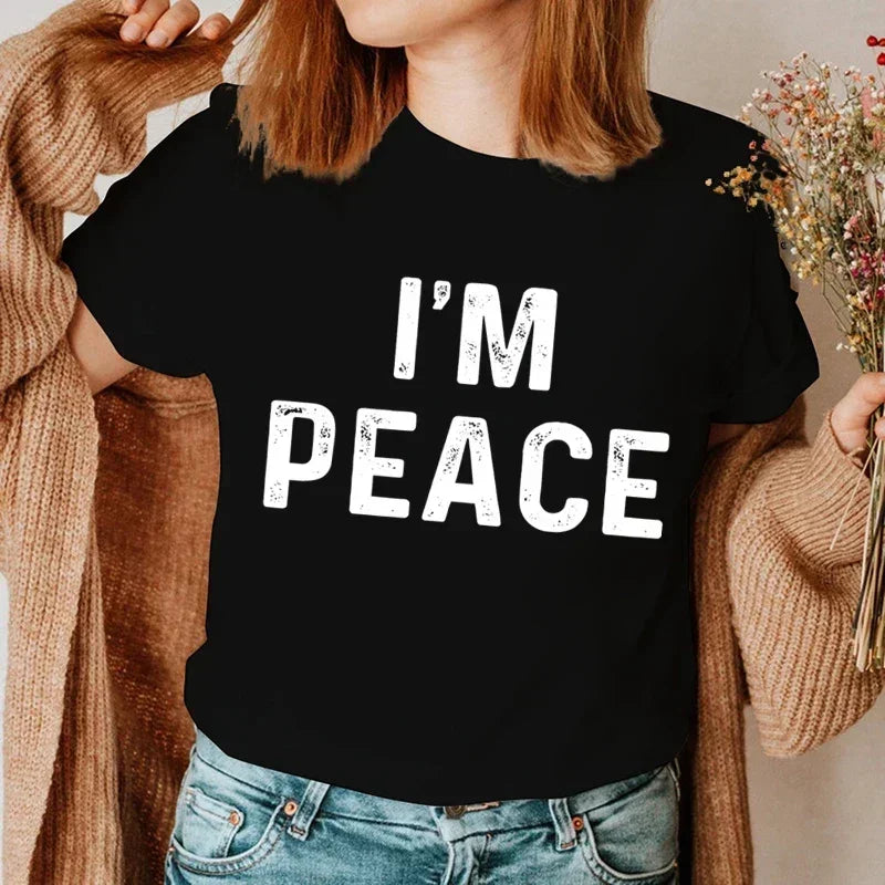 "I Come in Peace," "I'm Peace," Funny Matching Couples T-Shirt - Unisex Graphic Tee, Black, Red, Pink, Beige