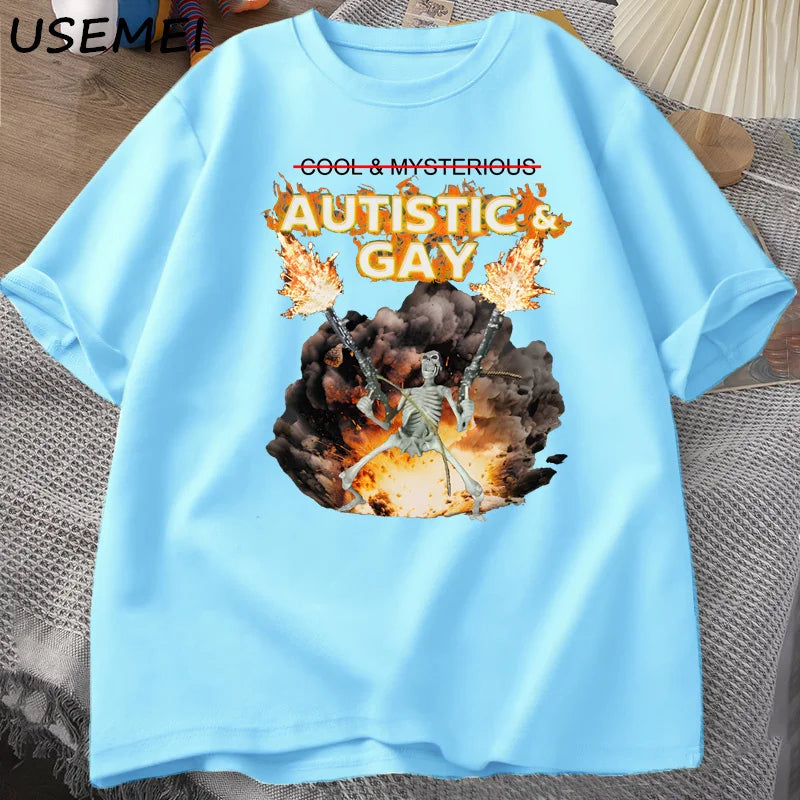 Autistic & Gay Skeleton Explosion T-Shirt - Unhinged Autism Meme Tee