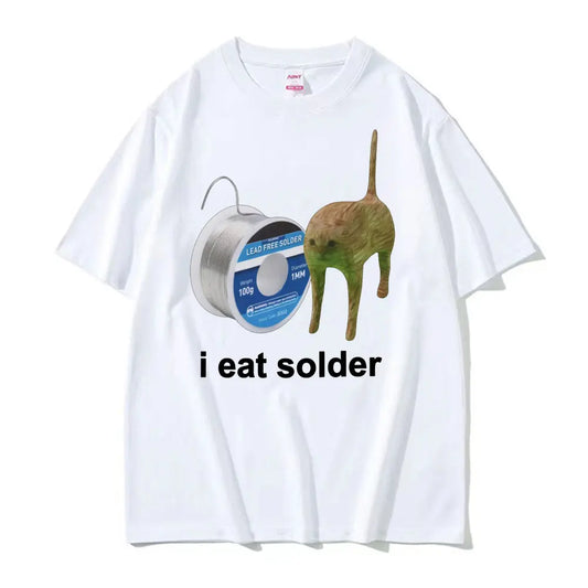 Funny Cat Meme T-Shirt - I Eat Solder Unisex Summer Tee